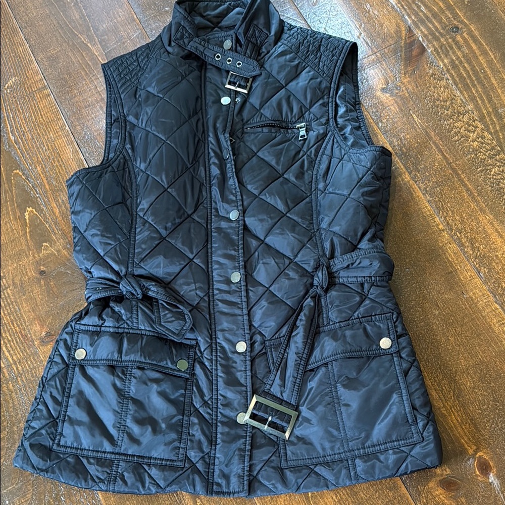 Black Quilted Vest with Belt